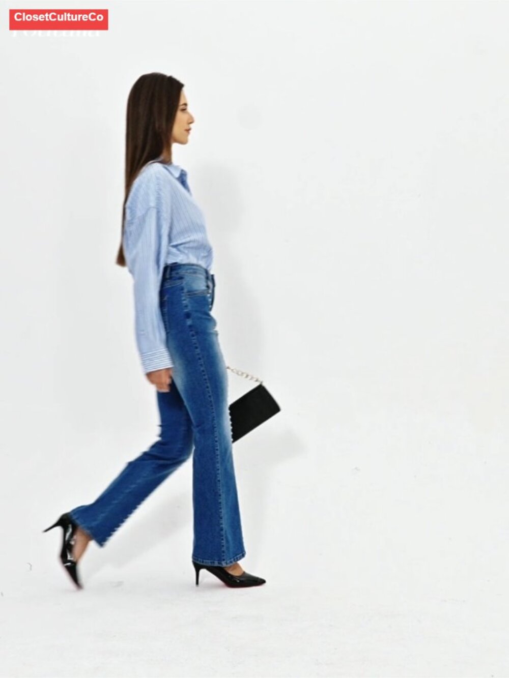 High Waisted Flare Slim Fit Stretchy Denim Jeans - Picture 6 of 6